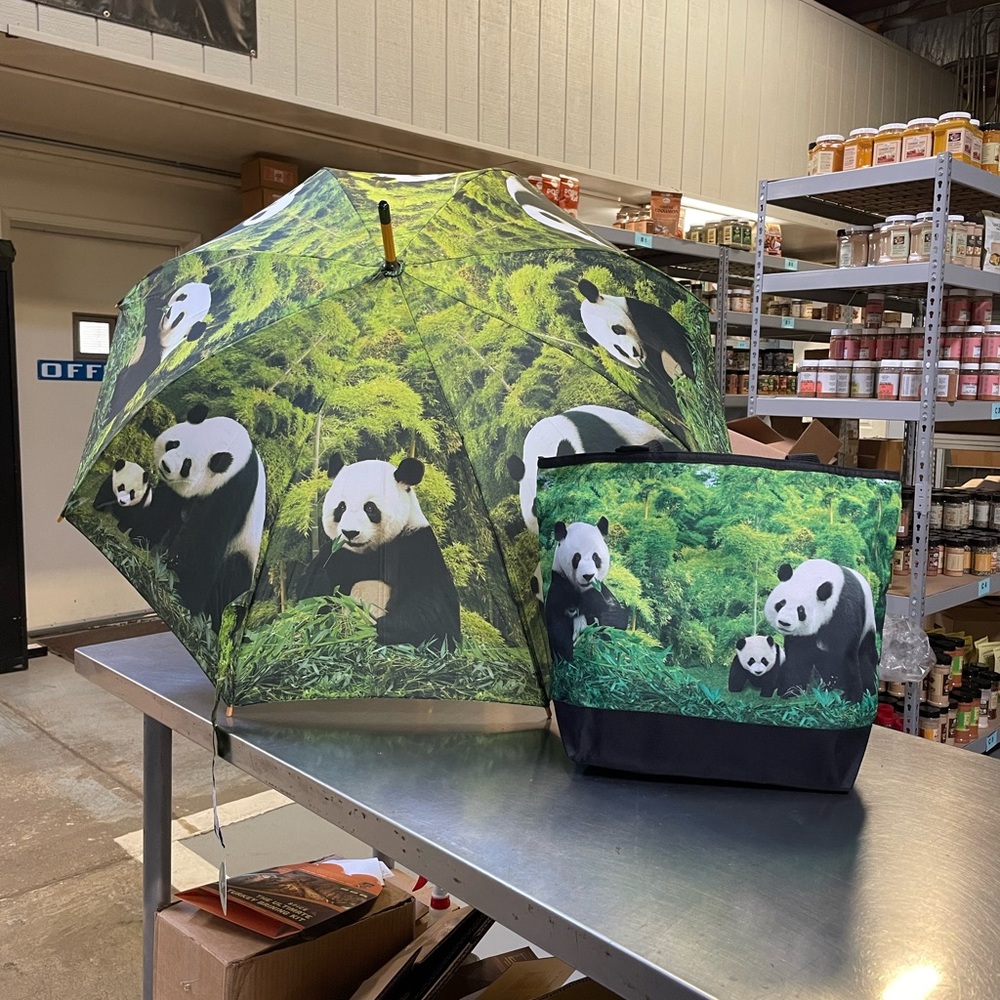 Panda Stick umbrella and Large panda tote bundle